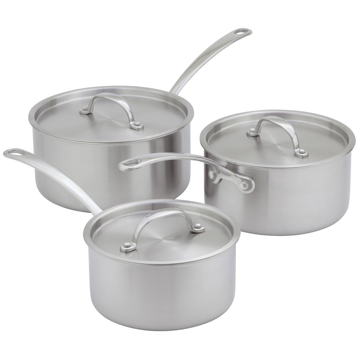 What is the capacity of each pan in the Stellar Eclipse 3 Piece Saucepan Set?