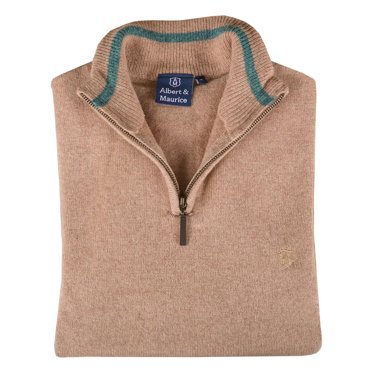 Albert and Maurice Netherton Sand Oatmeal Lambswool Zip Neck Jumper Questions & Answers