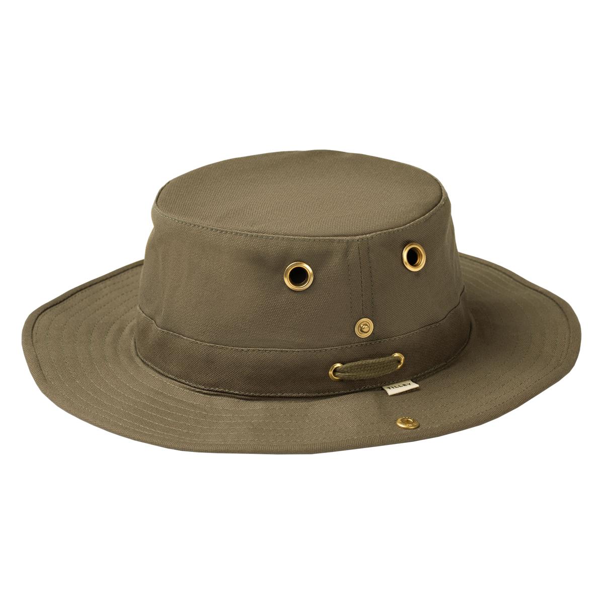 How is the Tilley hemp hat fastened securely on the head?