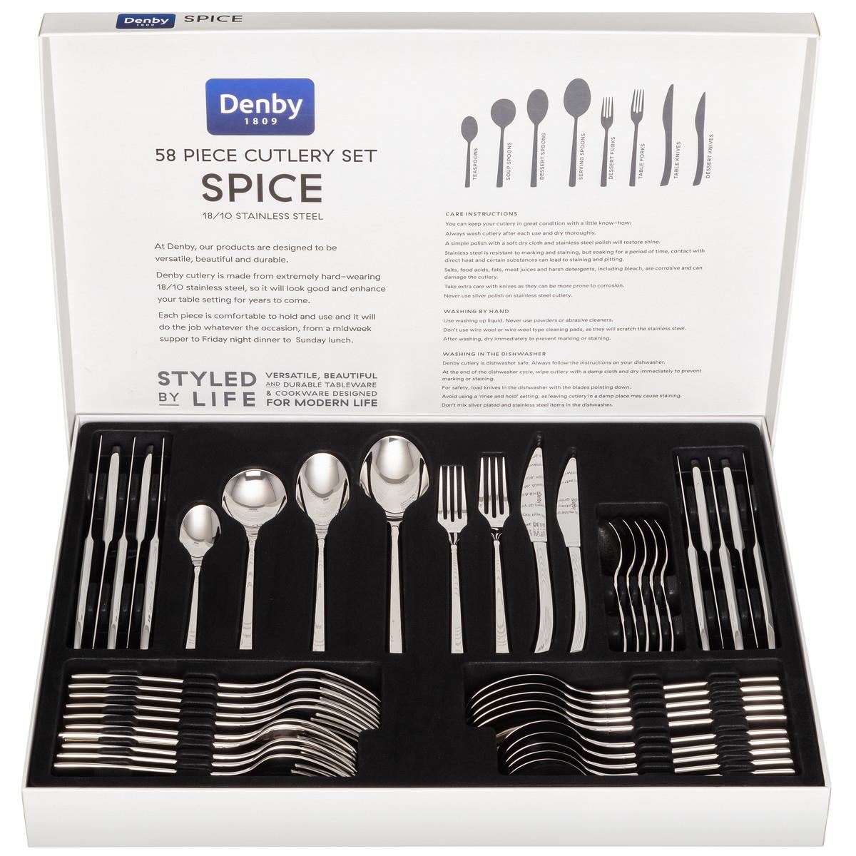 Could you please specify the weight of the denby spice 58 piece cutlery set?