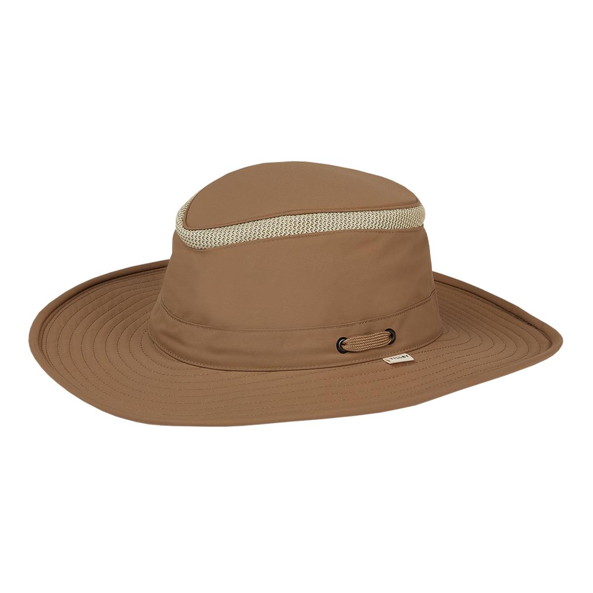 In gusty conditions, how does the Tilley Airflo Hat stay secure?