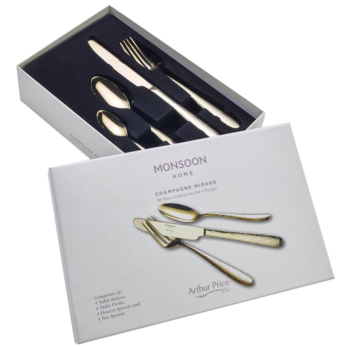 What are the lengths of the knives and forks in the Arthur Price Monsoon Champagne Mirage 16 Piece set please?