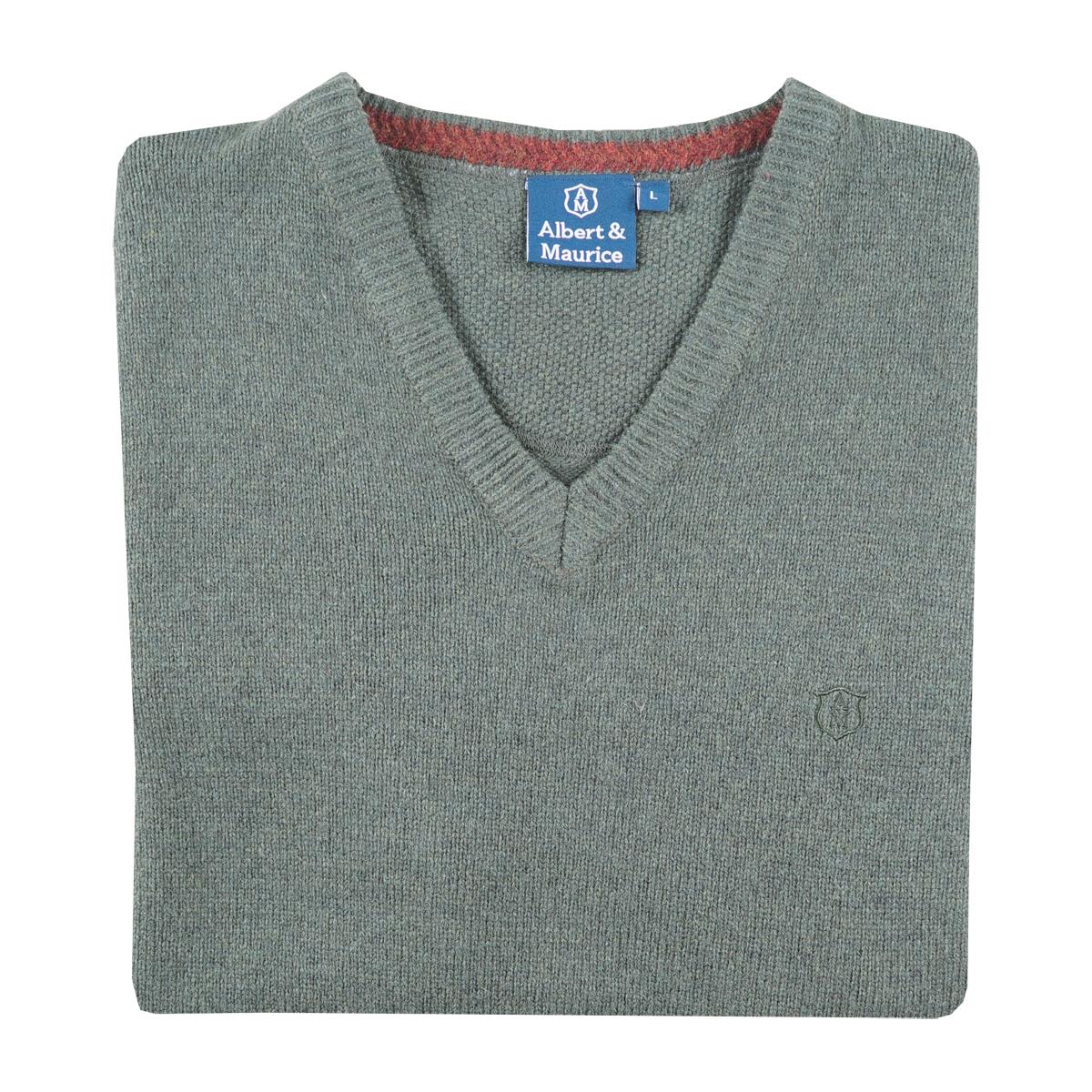 Albert and Maurice Mens Eastnor Olive Lambswool V Neck Jumper Questions & Answers
